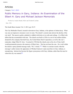 Articles Public Memory in Gary, Indiana: An