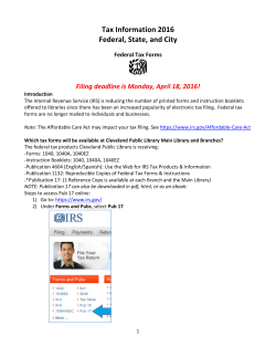 Tax Information 2016 Federal, State, and City