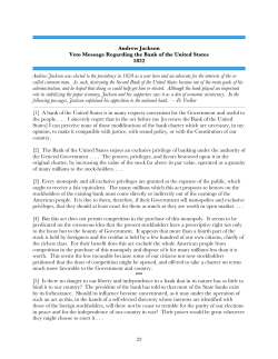 "Veto Message" Regarding the Bank of the