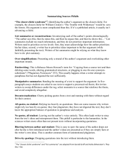 Summarizing Sources Pitfalls “The closest cliché syndrome”1