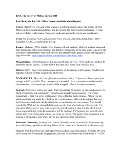 E363, The Poetry of Milton, Spring 2010 Prof. Rumrich, Par 108