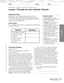 Lesson 1 Trouble for the Catholic Church