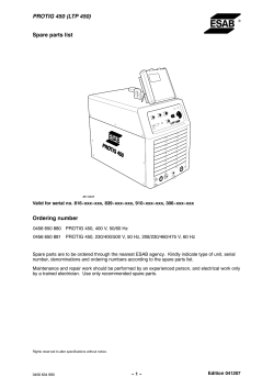 PROTIG 450 (LTP 450) Spare parts list Ordering number
