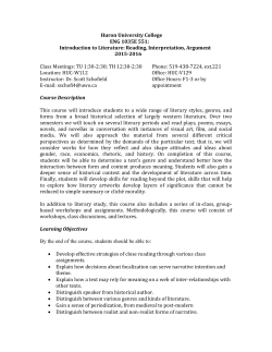 Huron University College ENG 1035E 551: Introduction to Literature