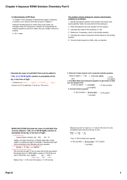 Chapter 4 Aqueous RXNS Solution Chemistry Part II