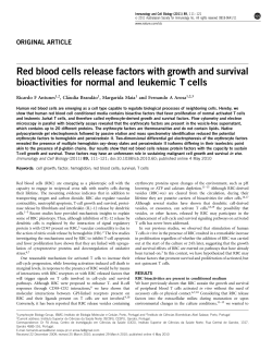 Red blood cells release factors with growth and survival