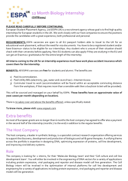 12 Month Biology Internship Extra benefits