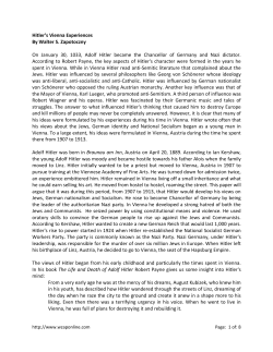 Hitler`s Experience in Vienna