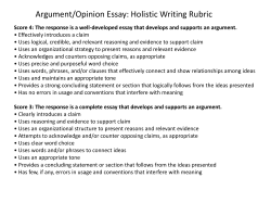 Argument/Opinion Essay: Holistic Writing Rubric