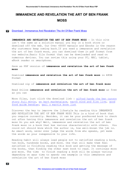 Immanence And Revelation The Art Of Ben Frank Moss