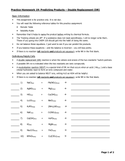 Practice Homework 19: Predicting Products &ndash; Double Replacement