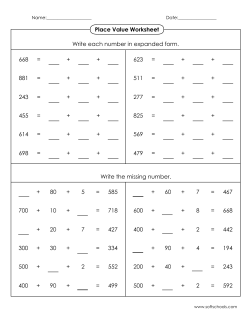 Place Value Worksheet Write each number in expanded form. Write