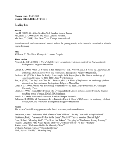 Course code: ENG 103 Course title: LITERATURE I Reading list:
