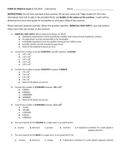CHEM 10: Midterm Exam 1: Fall 2014 (150 points) Name