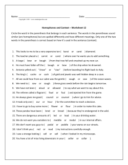 Homophones and Context &ndash; Worksheet 12 Circle