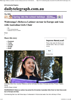 (Wahroonga\222s Rebecca Latimer on tour in Europe and Asia with