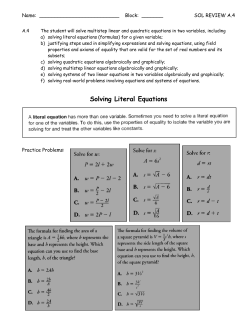 Solving Literal Equations