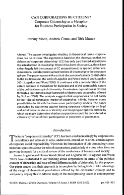 CAN CORPORATIONS BE CITIZENS? Corporate Citizenship as a