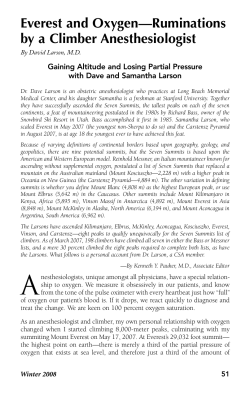 Everest and Oxygen&mdash;Ruminations by a Climber Anesthesiologist
