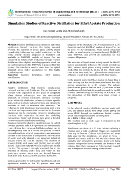 Simulation Studies of Reactive Distillation for Ethyl Acetate
