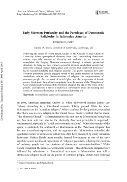Early Mormon Patriarchy and the Paradoxes of Democratic