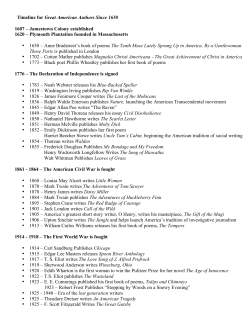 Timeline for Great American Authors Since 1650 1607 &ndash; Jamestown
