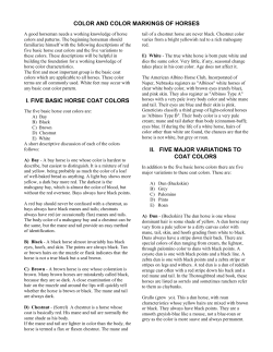 COLOR AND COLOR MARKINGS OF HORSES I. FIVE BASIC