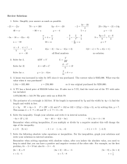 Review Solutions 1. Solve. Simplify your answer as much as possible.