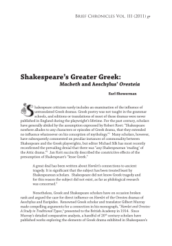 Shakespeare`s Greater Greek: Macbeth and Aeschylus` Oresteia