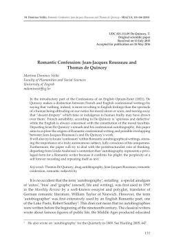 Romantic Confession: Jean-Jacques Rousseau and Thomas de