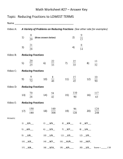 Math Worksheet #27 &ndash; Answer Key Topic: Reducing Fractions to