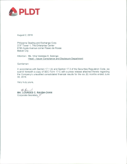 Disclosure No. 1535-2016 - Press Release: Unaudited