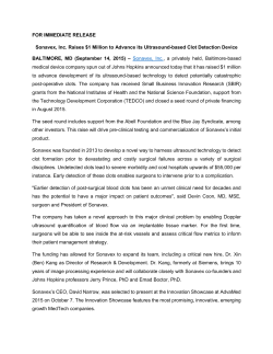 FOR IMMEDIATE RELEASE Sonavex, Inc. Raises $1 Million to