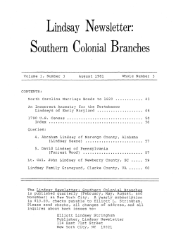 Lindsay Newsletter: Southern Colonial Branches