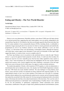 Eating and Obesity—The New World Disorder