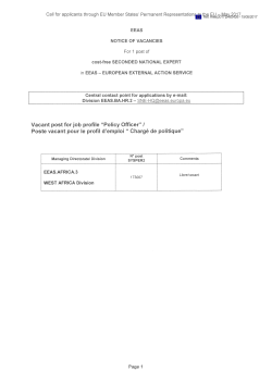 Poste vacant pour le profil d`emploi &ldquo; Charg&eacute; de politique&rdquo;