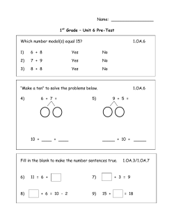 Name: 1st Grade &ndash; Unit 6 Pre-Test Which number model(s) equal 15