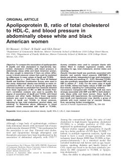 Apolipoprotein B, ratio of total cholesterol to HDL