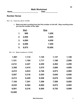 Math Worksheet Number Sense 1. 999 1,050 2. 2,950 3,005 3
