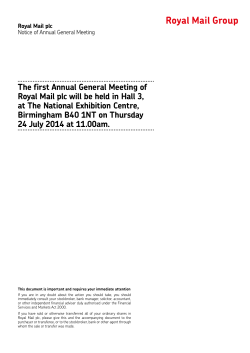 The first Annual General Meeting of Royal Mail plc will be held in