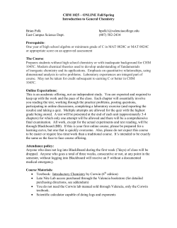 CHM 1025 &ndash; ONLINE Fall/Spring Introduction to General Chemistry