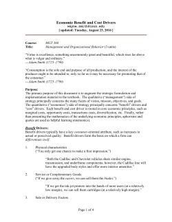 Economic Benefit and Cost Drivers