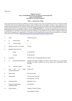 2 March 2017 Vodafone Group Plc Issue of &euro;1000000000 0.375 per