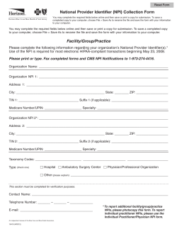 Collection Form - National Provider Identifier - Facility-Group