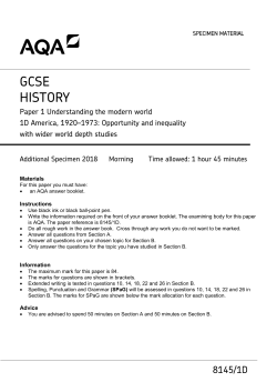 GCSE History Additional Specimen question paper Paper 1D
