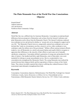 The Plain Mennonite Face of the World War One Conscientious