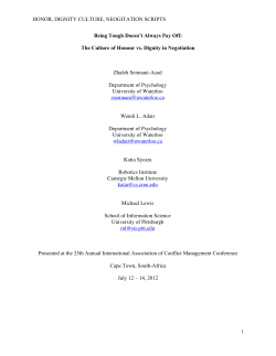 HONOR, DIGNITY CULTURE, NEOGITATION SCRIPTS Being