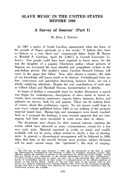 Slave Music in the United States before 1860: A Survey of Sources