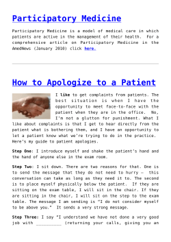 Participatory Medicine,How to Apologize to a Patient,SBAR