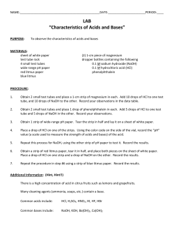 LAB &ldquo;Characteristics of Acids and Bases&rdquo;